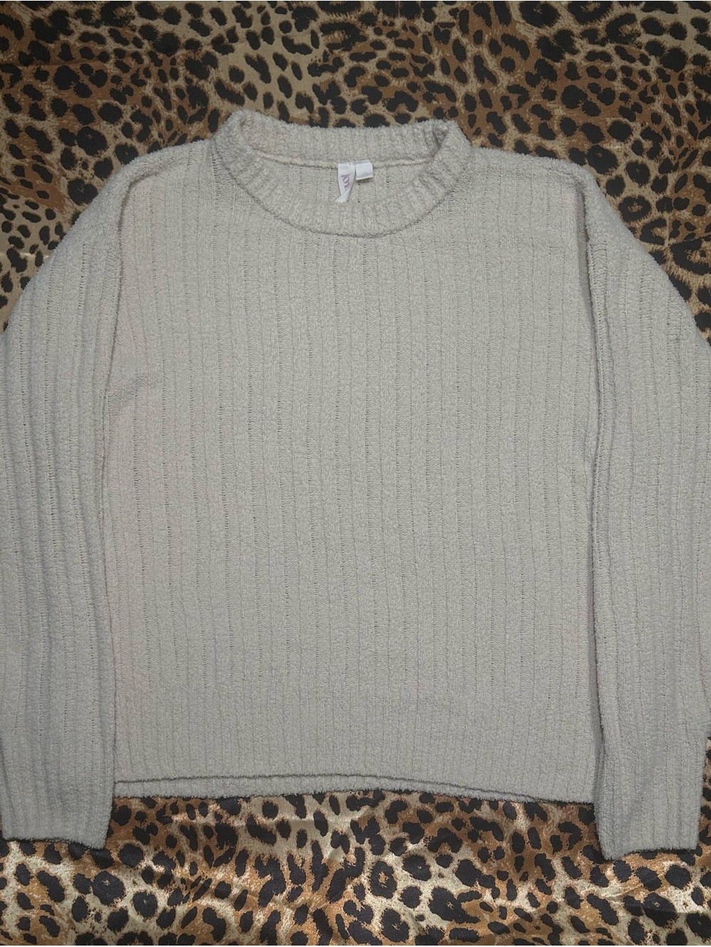 Joyspun Beige Plush Ribbed Knit Long Sleeve Sweater